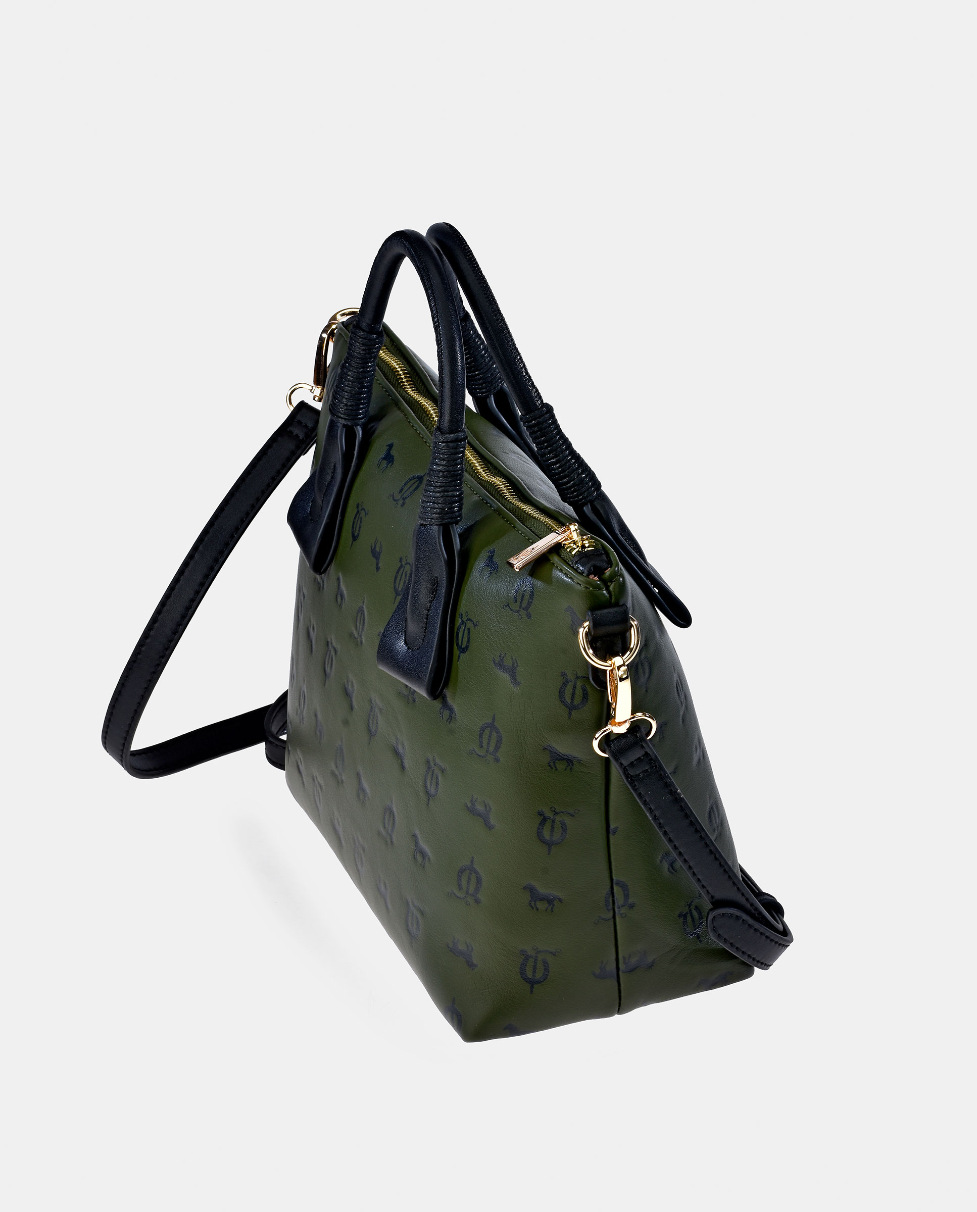 Mala Shopper em Tecido Sintético Gravado Verde-escuro-3
