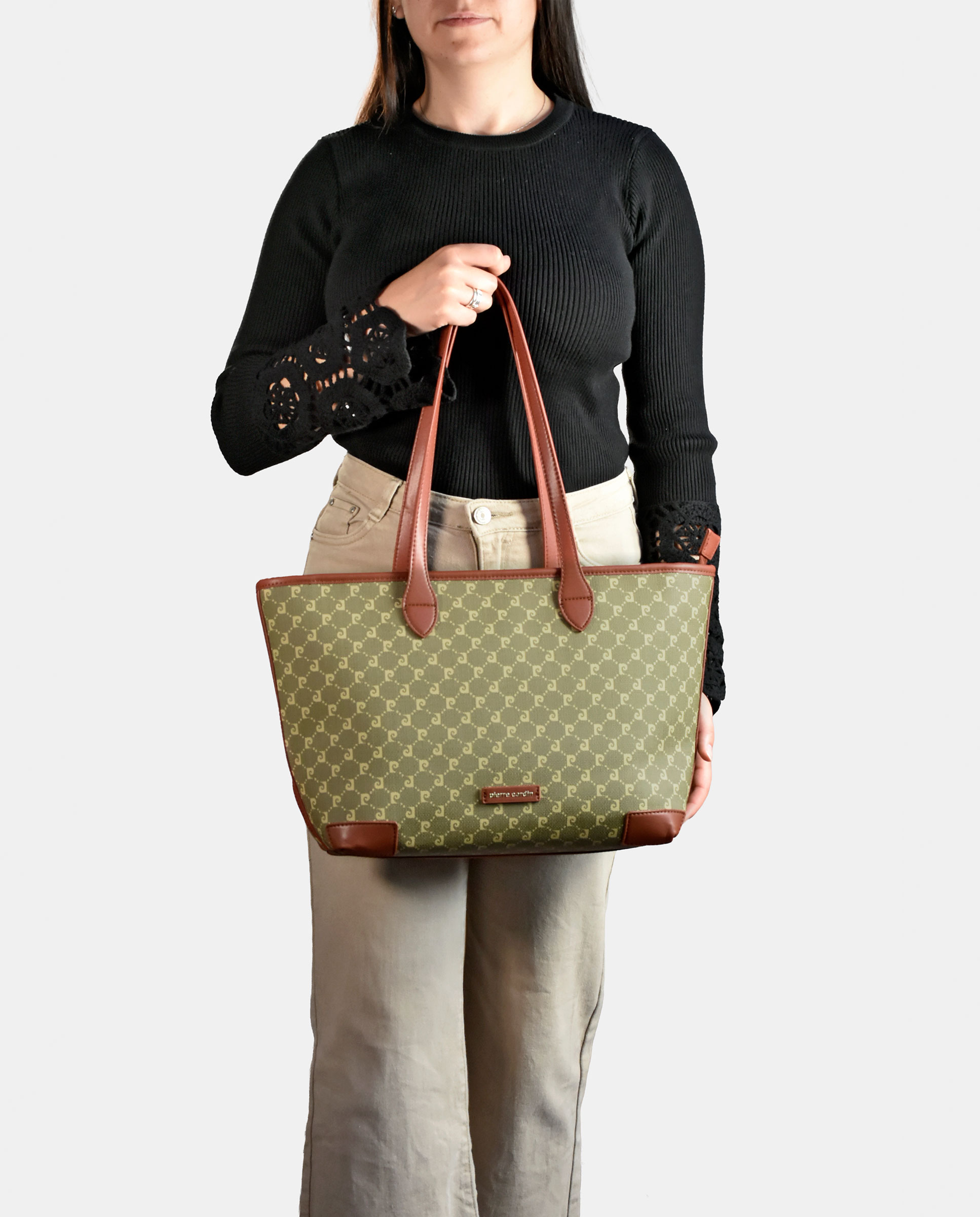 Mala Shopper em Lona e P.U. Verde-4