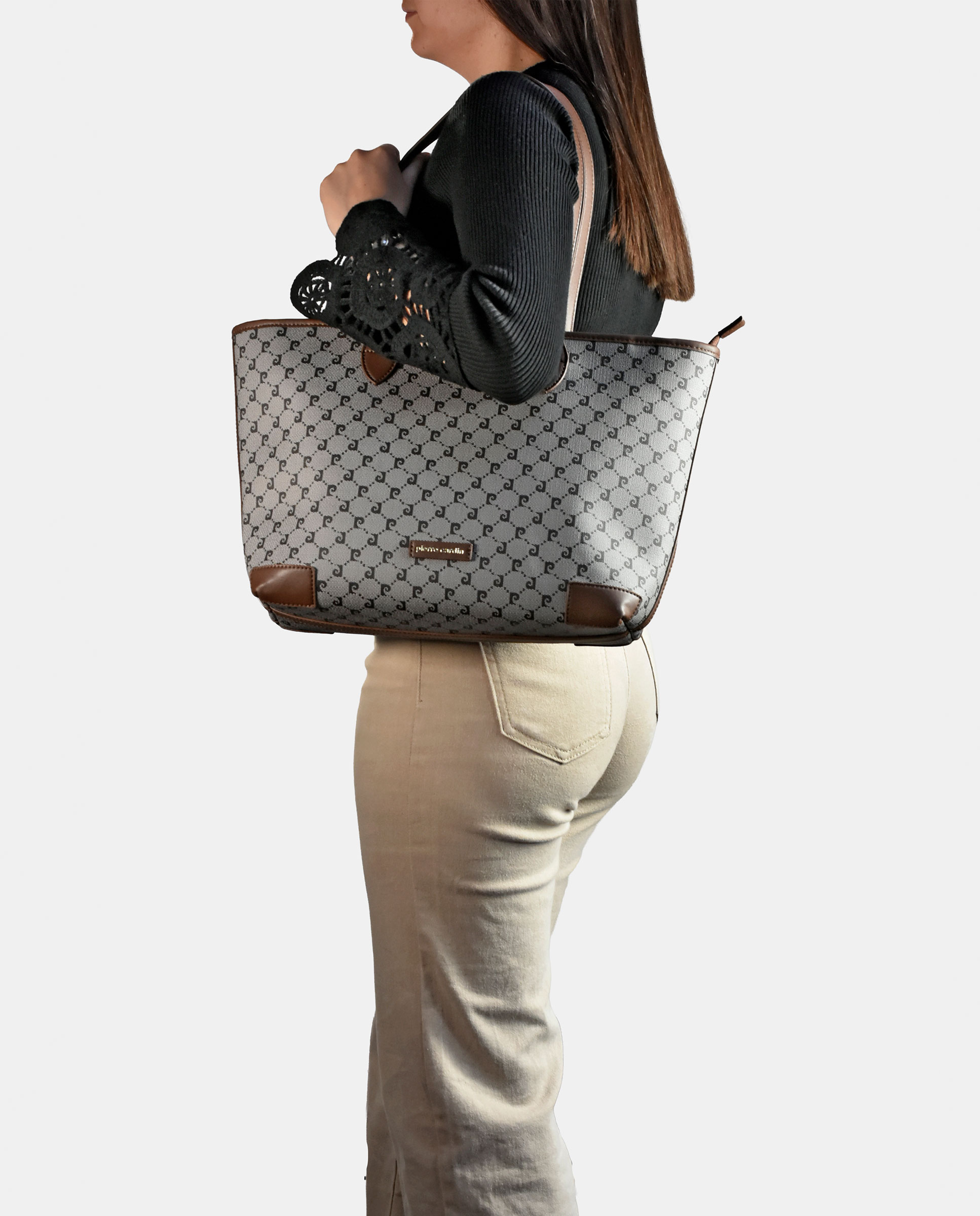 Mala Shopper em Lona e P.U Preto-4