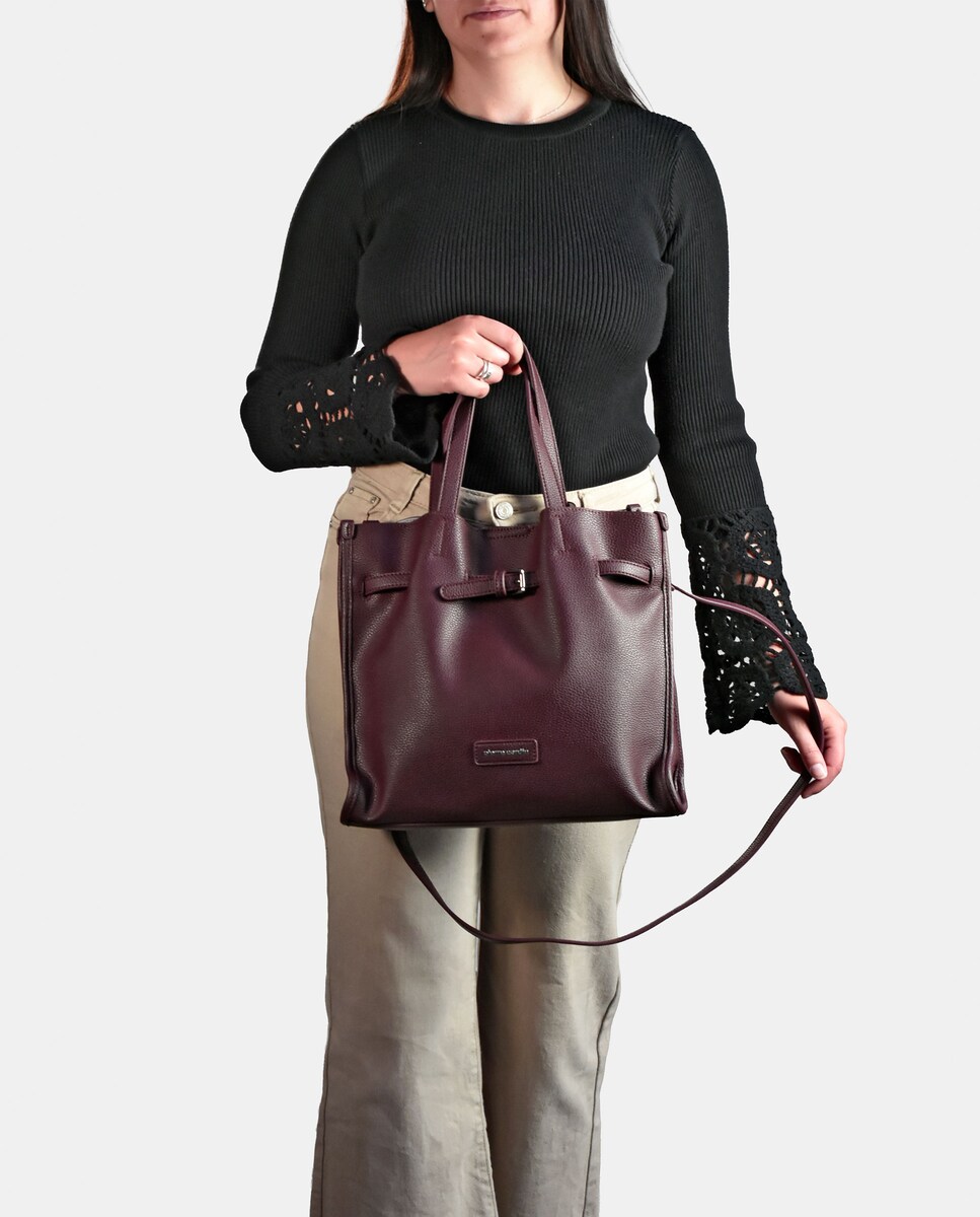 Mala Tipo Tote Grande em P.U Bordeaux-5