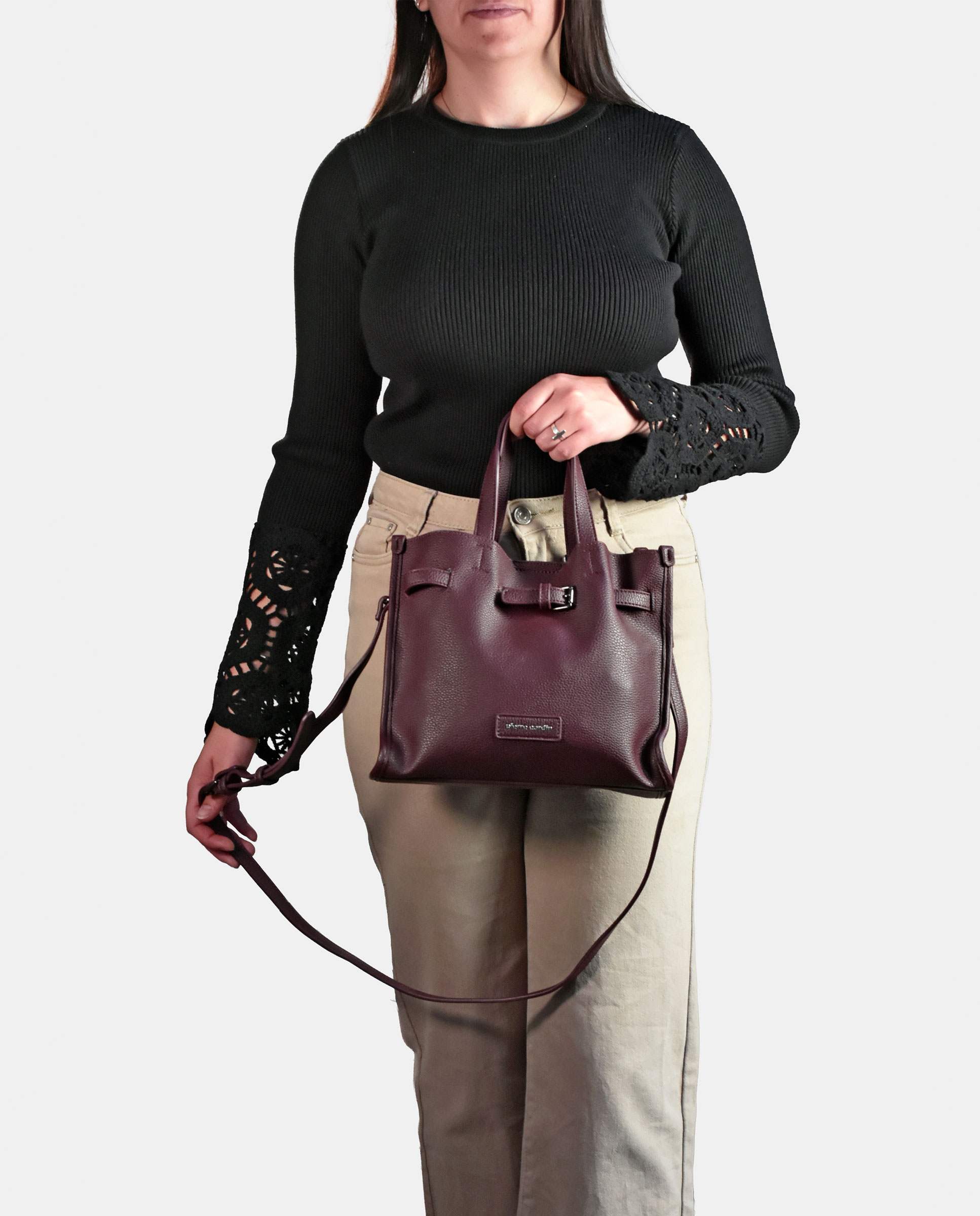 Mala Tipo Tote em P.U. Bordeaux-5