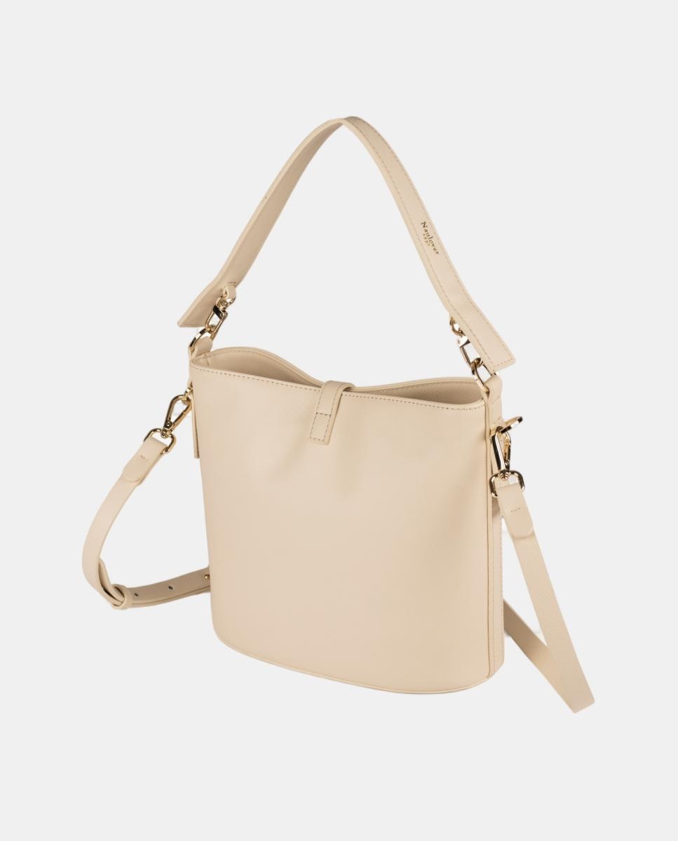 Mala de Formato Bucket Pequena em Couro Vegano com Textura Branco-2