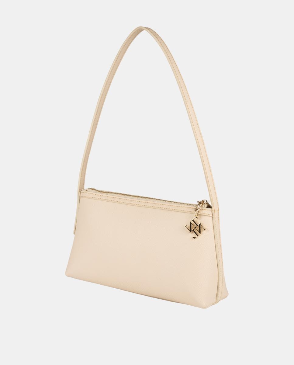 Mala Tipo Baguette Triangular em Couro Vegano com Textura. Branco-2