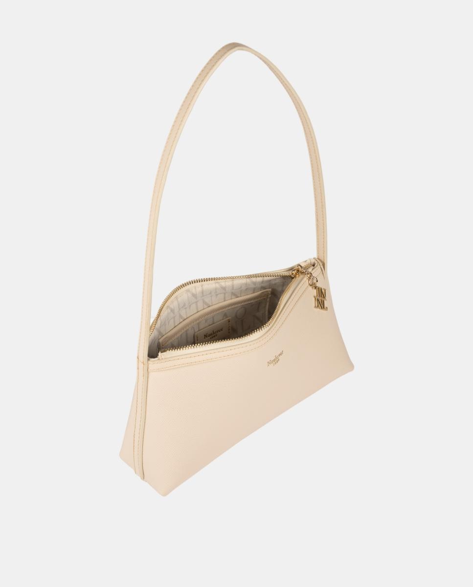 Mala Tipo Baguette Triangular em Couro Vegano com Textura. Branco-3