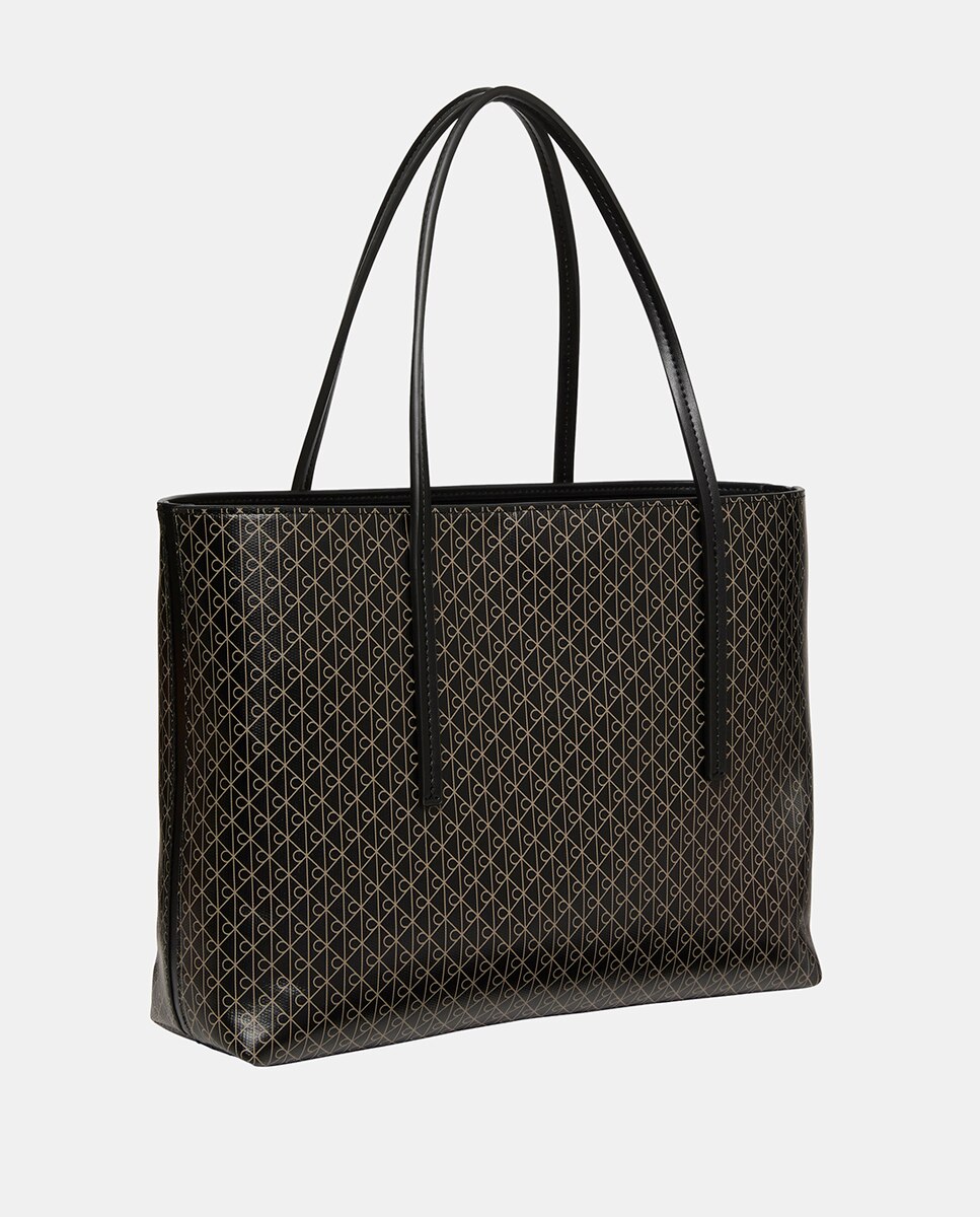 Mala Tipo Tote Pequena com Estampado de Monograma Preto-2