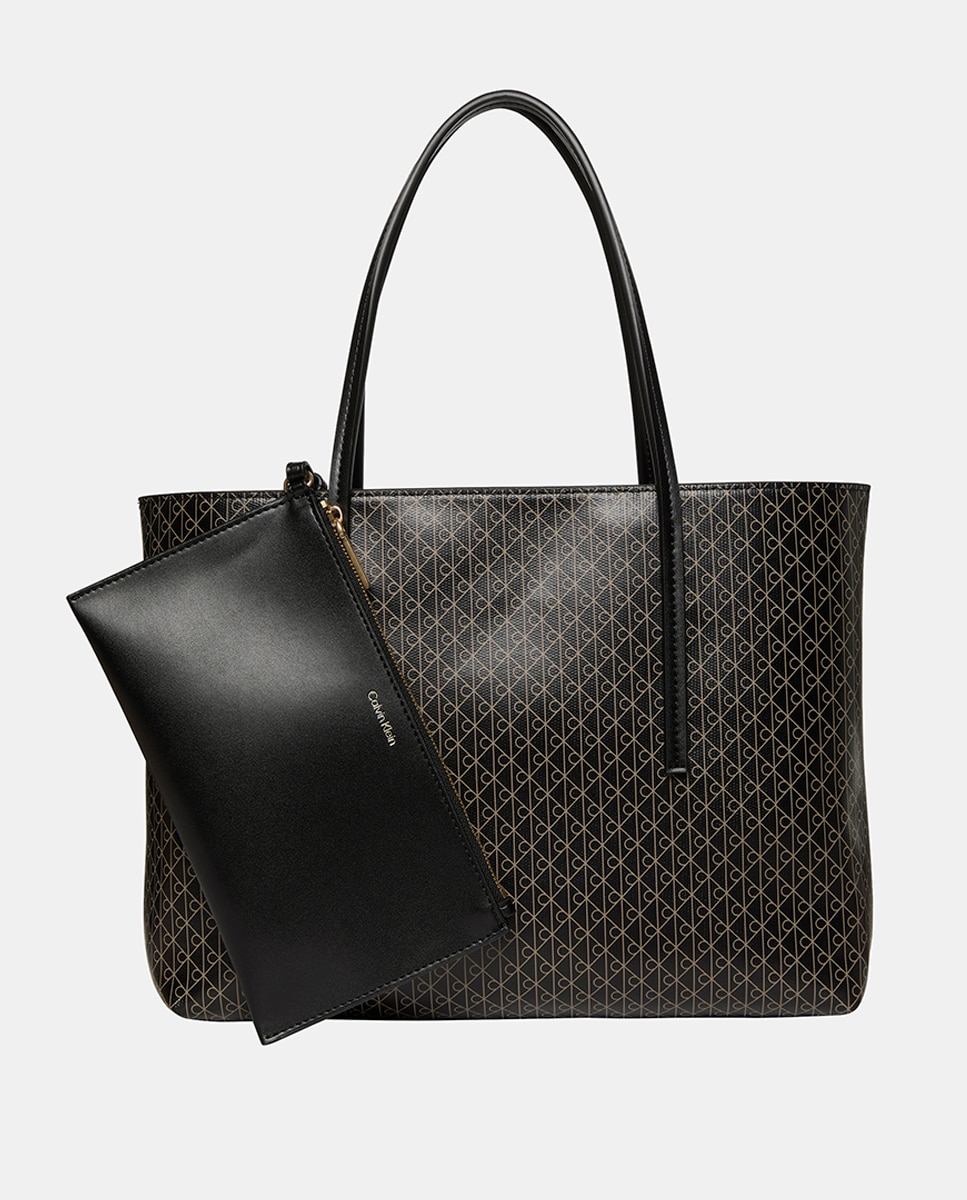 Mala Tipo Tote Pequena com Estampado de Monograma Preto-3