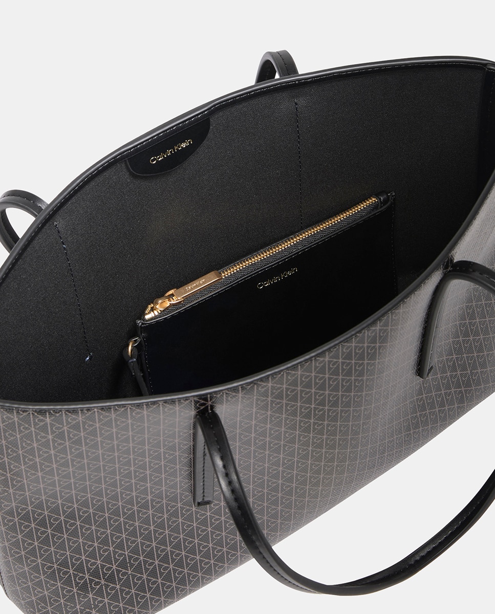 Mala Tipo Tote Pequena com Estampado de Monograma Preto-4
