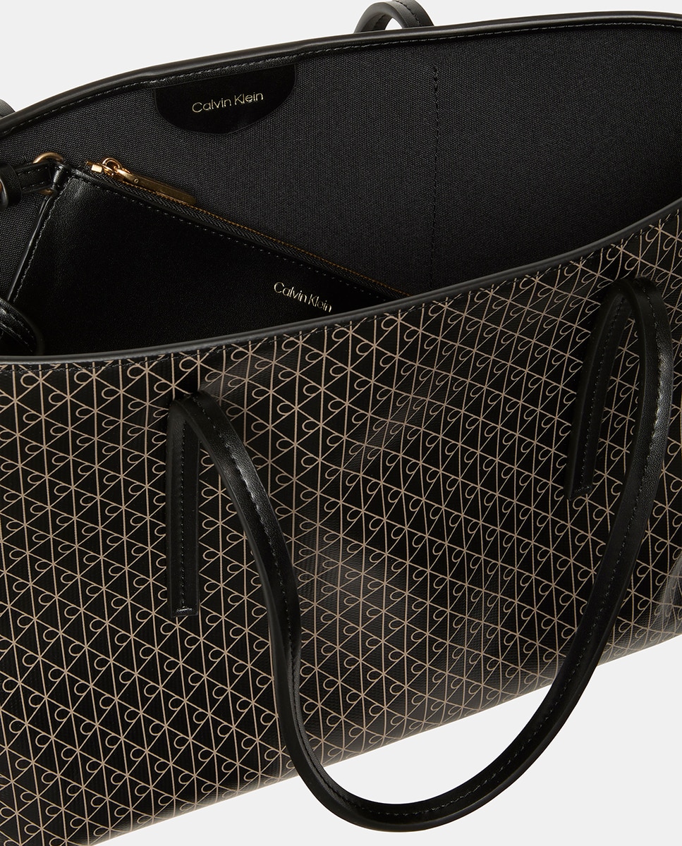 Mala Tipo Tote Pequena com Estampado de Monograma Preto-5
