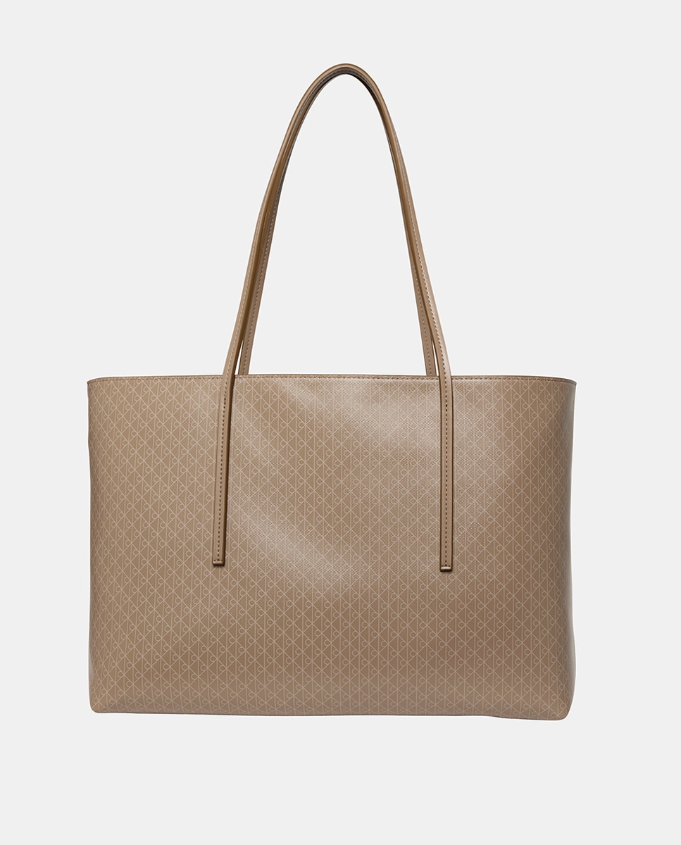 Mala Tipo Tote com Estampado de Monograma Bege-1