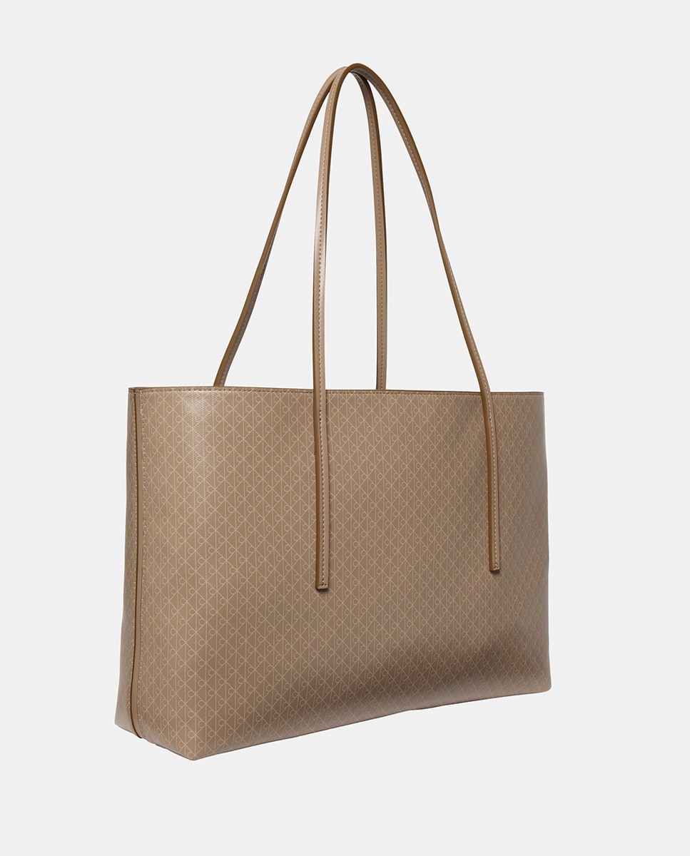 Mala Tipo Tote com Estampado de Monograma Bege-2
