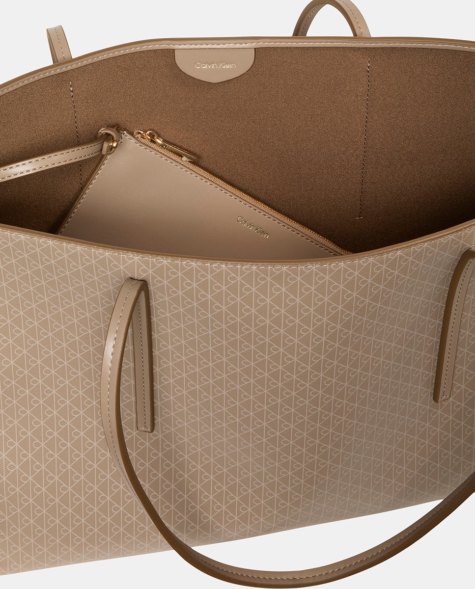 Mala Tipo Tote com Estampado de Monograma Bege-4