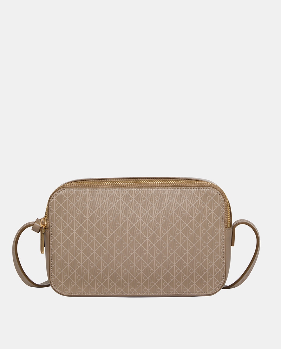 Mala a Tiracolo com Estampado de Monograma CK Bege-1