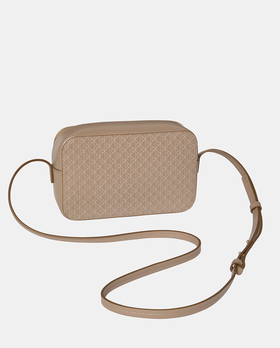 Mala a Tiracolo com Estampado de Monograma CK Bege-2