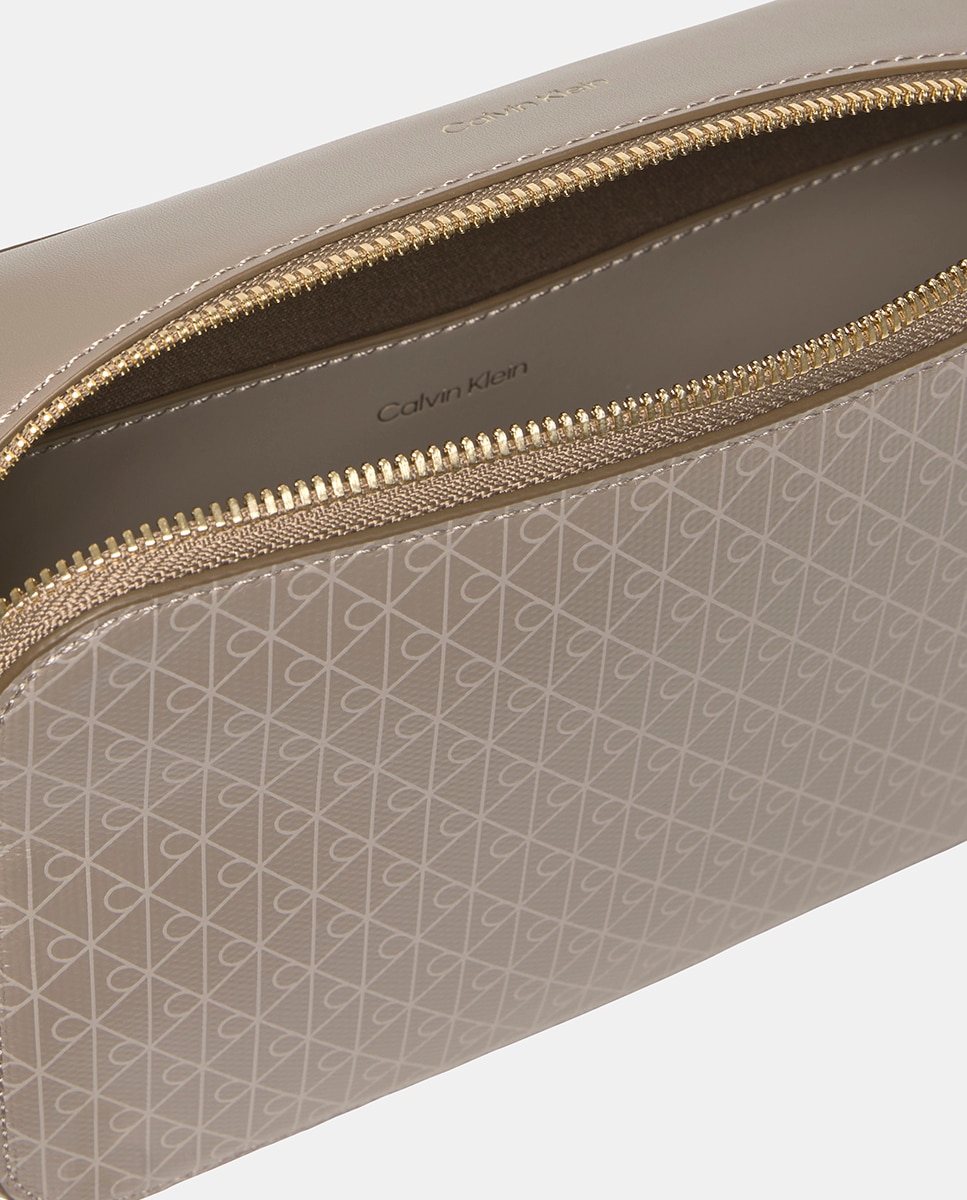 Mala a Tiracolo com Estampado de Monograma CK Bege-3