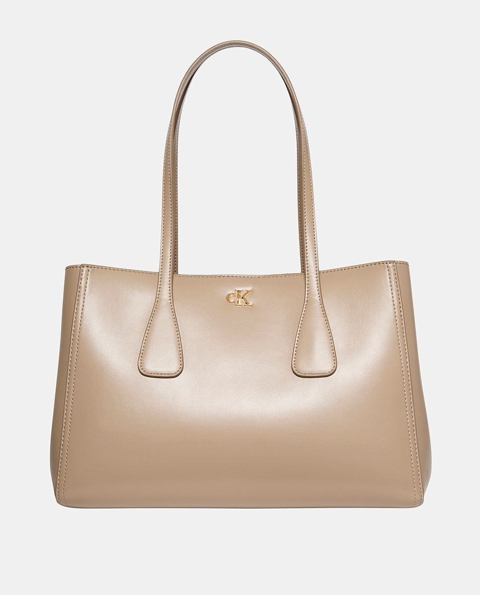 Mala Tipo Tote com Logótipo CK - Dourado Bege-1