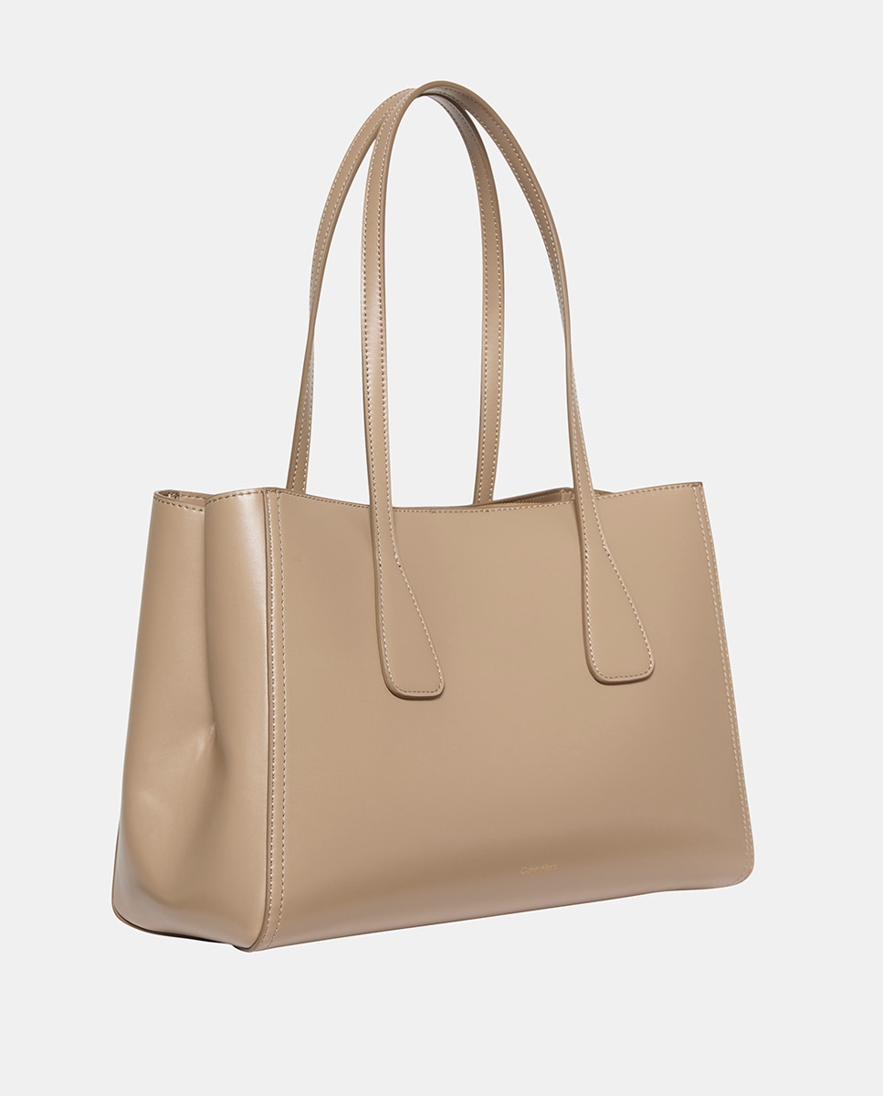 Mala Tipo Tote com Logótipo CK - Dourado Bege-2