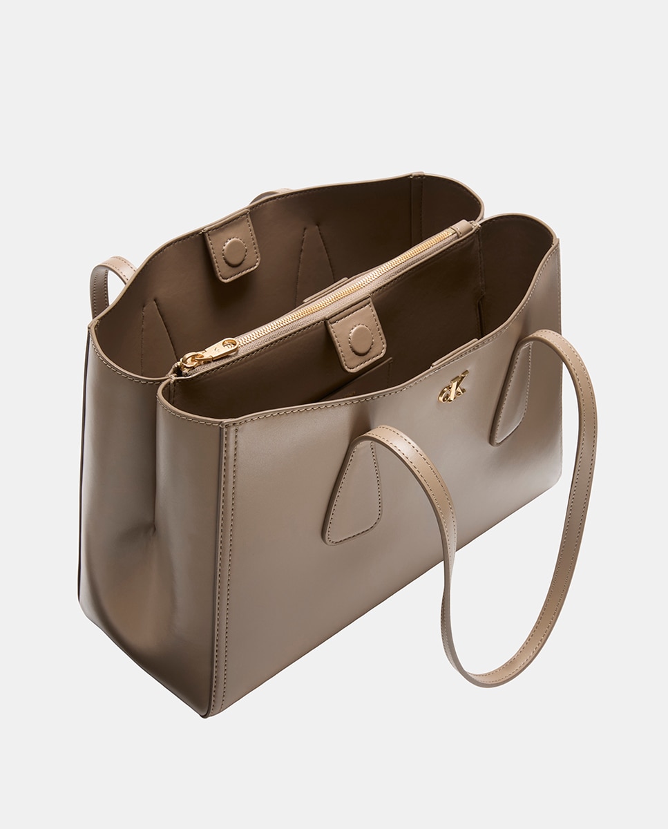 Mala Tipo Tote com Logótipo CK - Dourado Bege-3