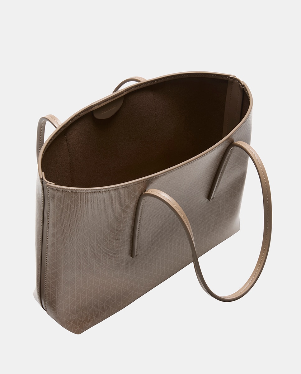 Mala Tipo Tote Pequena com Estampado de Monograma Bege-3