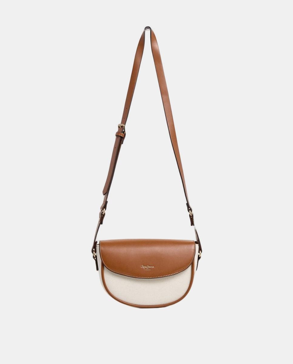 Mala Saddle Crisha Tale em Combinação de Materiais com Tecido, Fecho de Aba Magnético e Logótipo à Frente Castanho-2