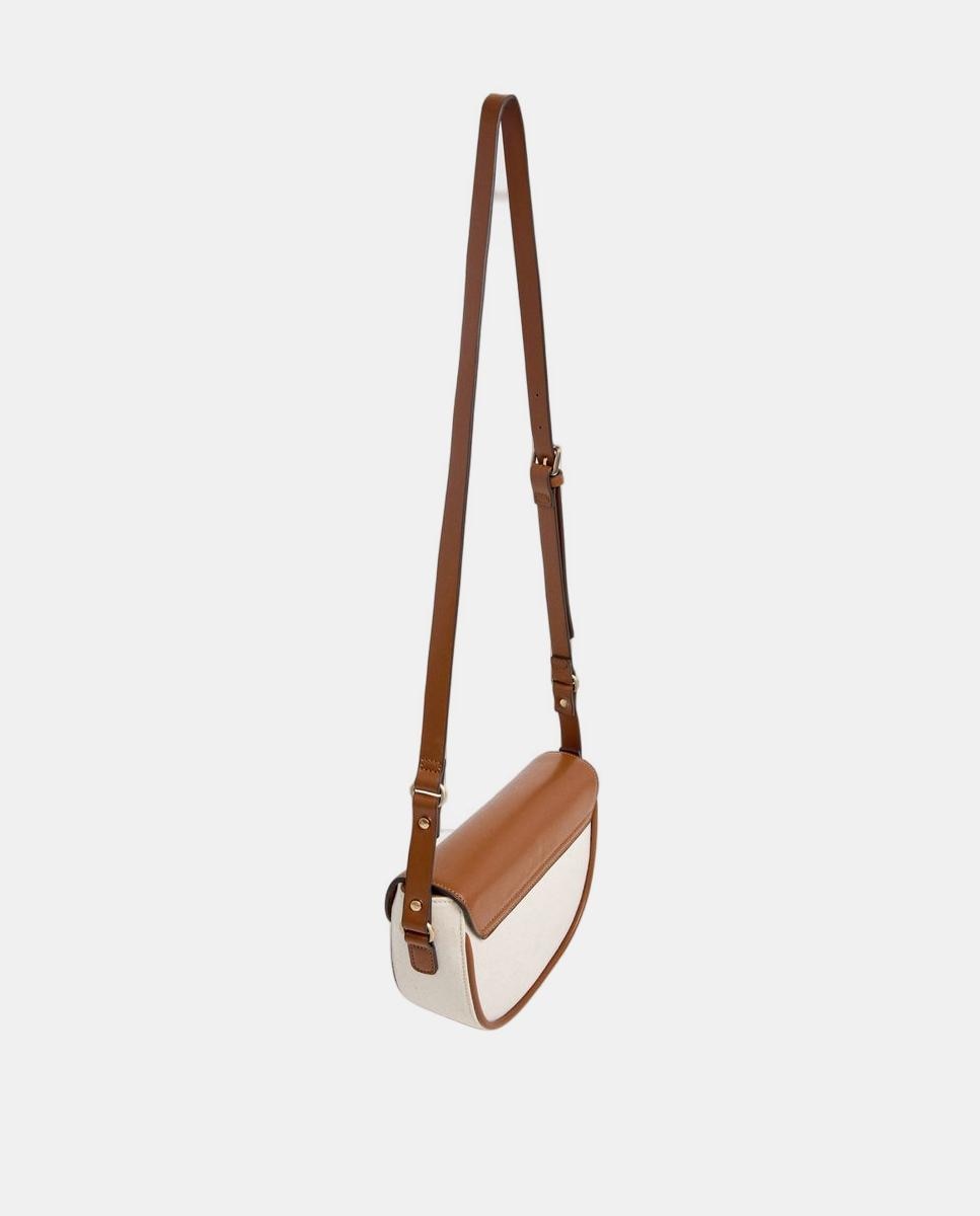 Mala Saddle Crisha Tale em Combinação de Materiais com Tecido, Fecho de Aba Magnético e Logótipo à Frente Castanho-3