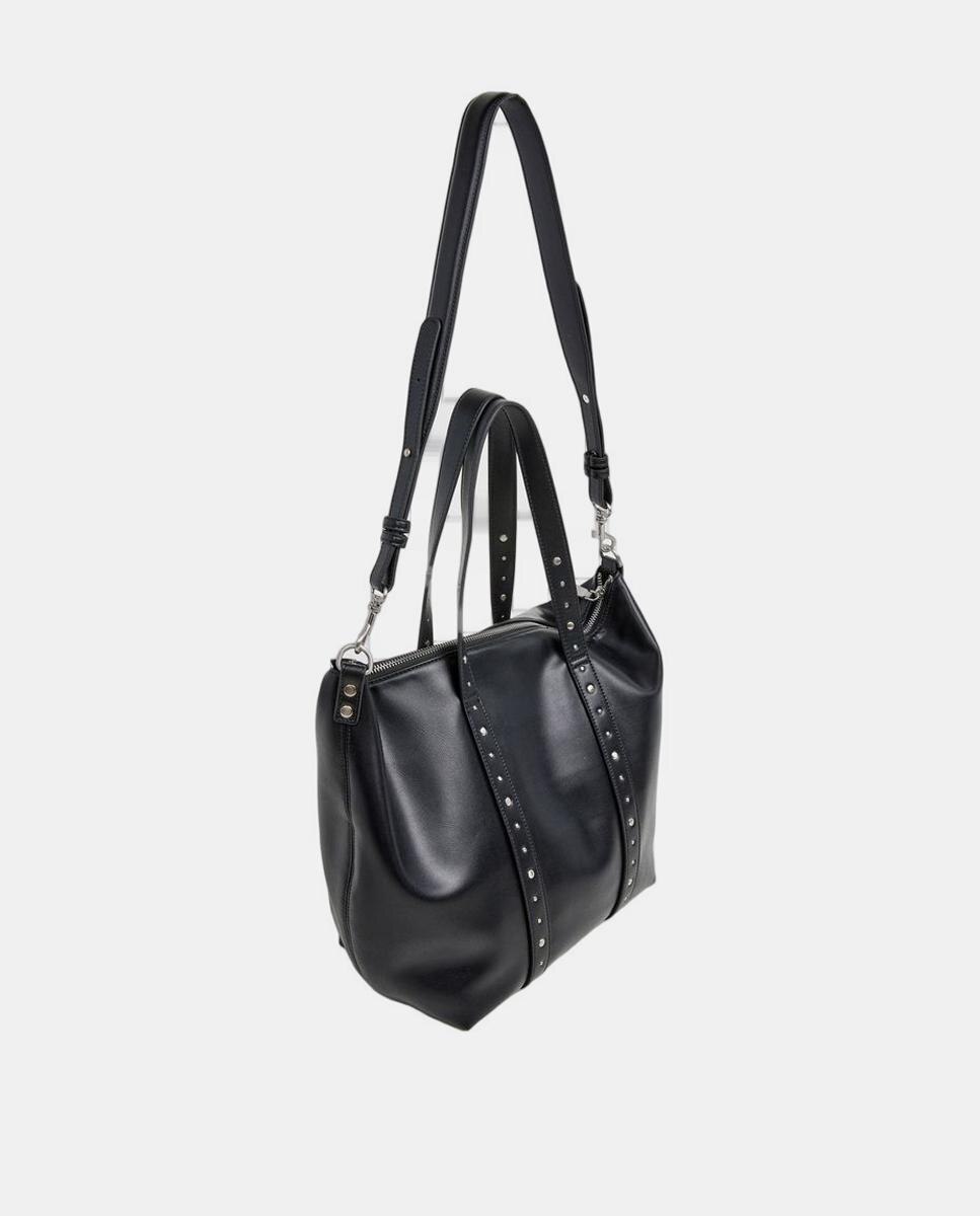 Mala Shopper Chelya Spring com Fecho de Correr, Alça Dupla com Rebites Metálicos e Logótipo à Frente Preto-2