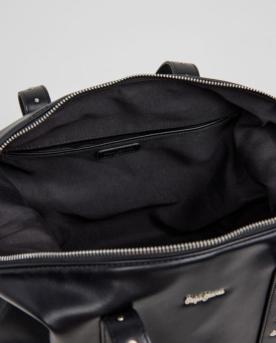 Mala Shopper Chelya Spring com Fecho de Correr, Alça Dupla com Rebites Metálicos e Logótipo à Frente Preto-4