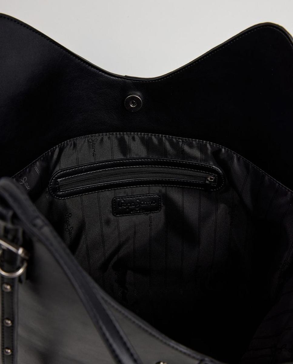 Mala Tipo Tote Teleri 'Carry All' com Fecho Magnético, Alça Dupla, Rebites Decorativos e Logótipo à Frente Preto-5