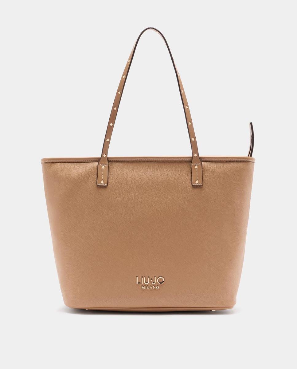 Mala Shopper com Efeito de Pele e Fecho de Correr Natural-1