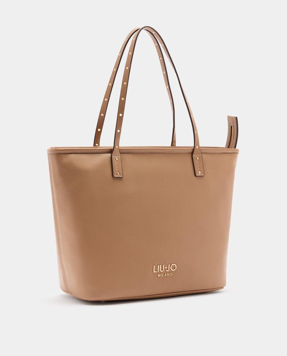 Mala Shopper com Efeito de Pele e Fecho de Correr Natural-2