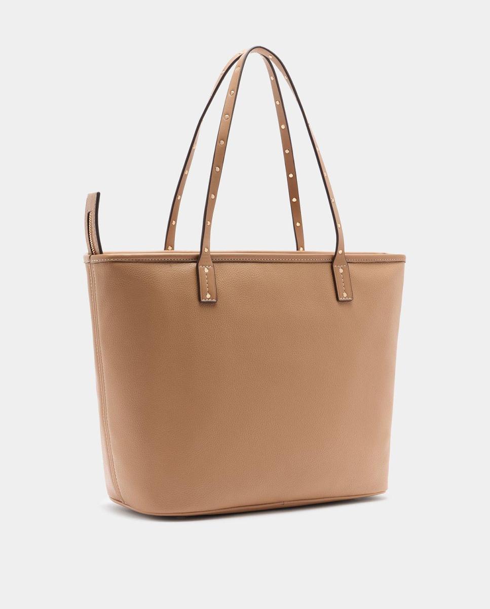 Mala Shopper com Efeito de Pele e Fecho de Correr Natural-3