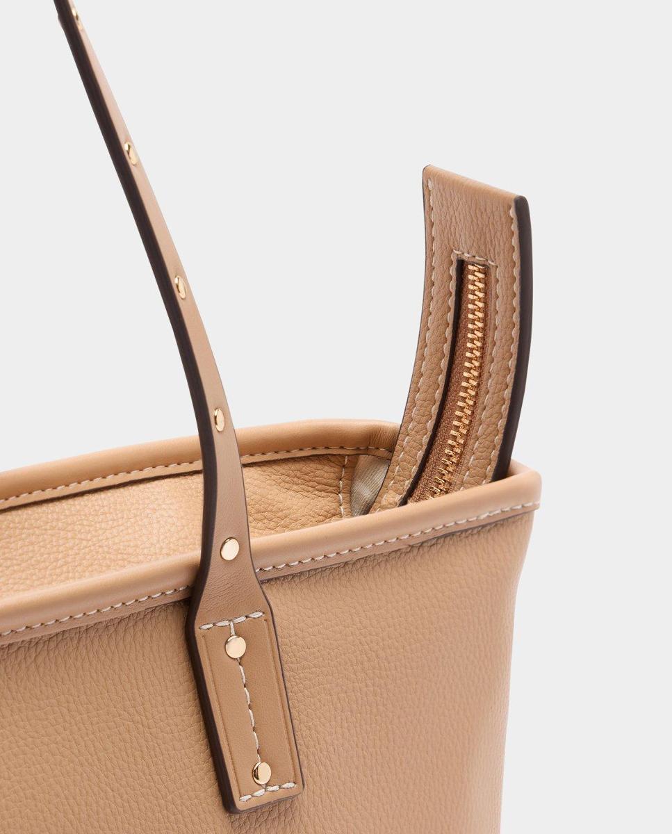 Mala Shopper com Efeito de Pele e Fecho de Correr Natural-5