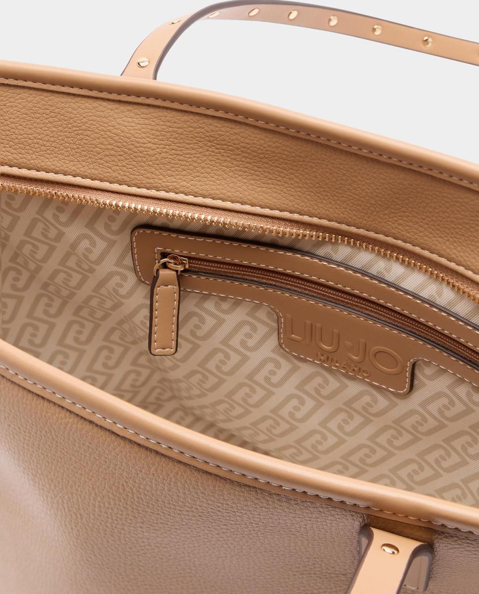 Mala Shopper com Efeito de Pele e Fecho de Correr Natural-6