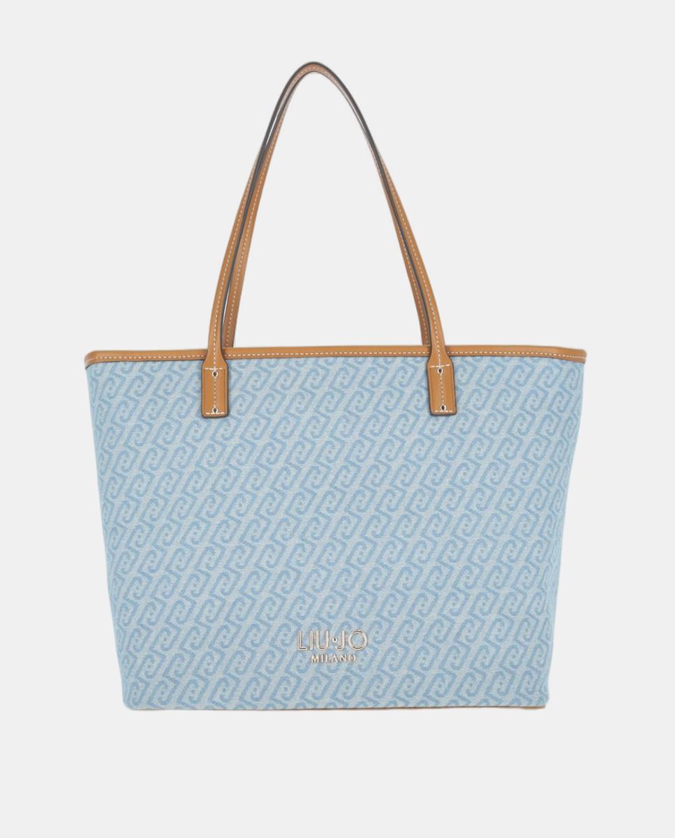 Mala Shopper de Ganga com Logótipo e Fecho de Correr Azul-claro-1