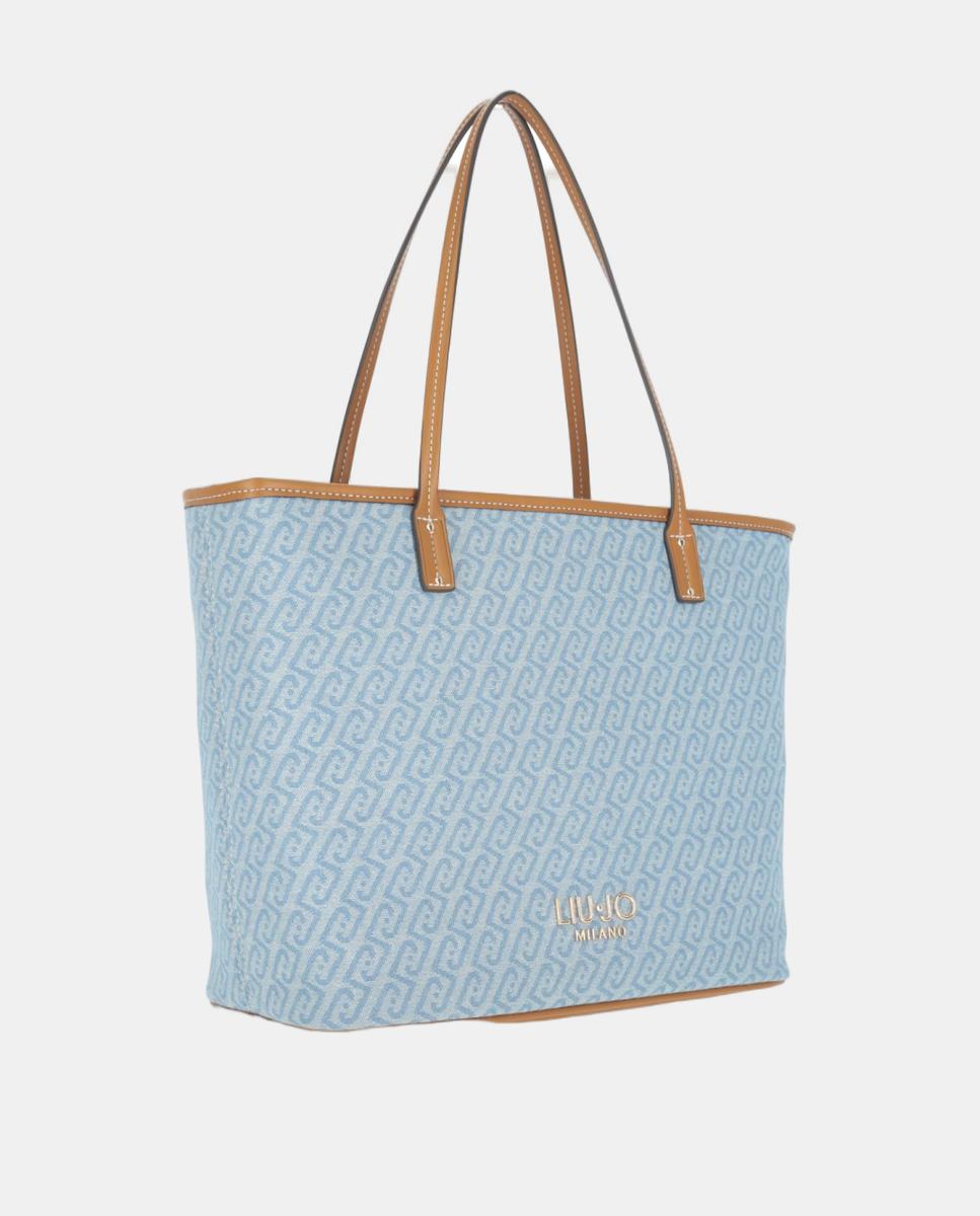 Mala Shopper de Ganga com Logótipo e Fecho de Correr Azul-claro-2