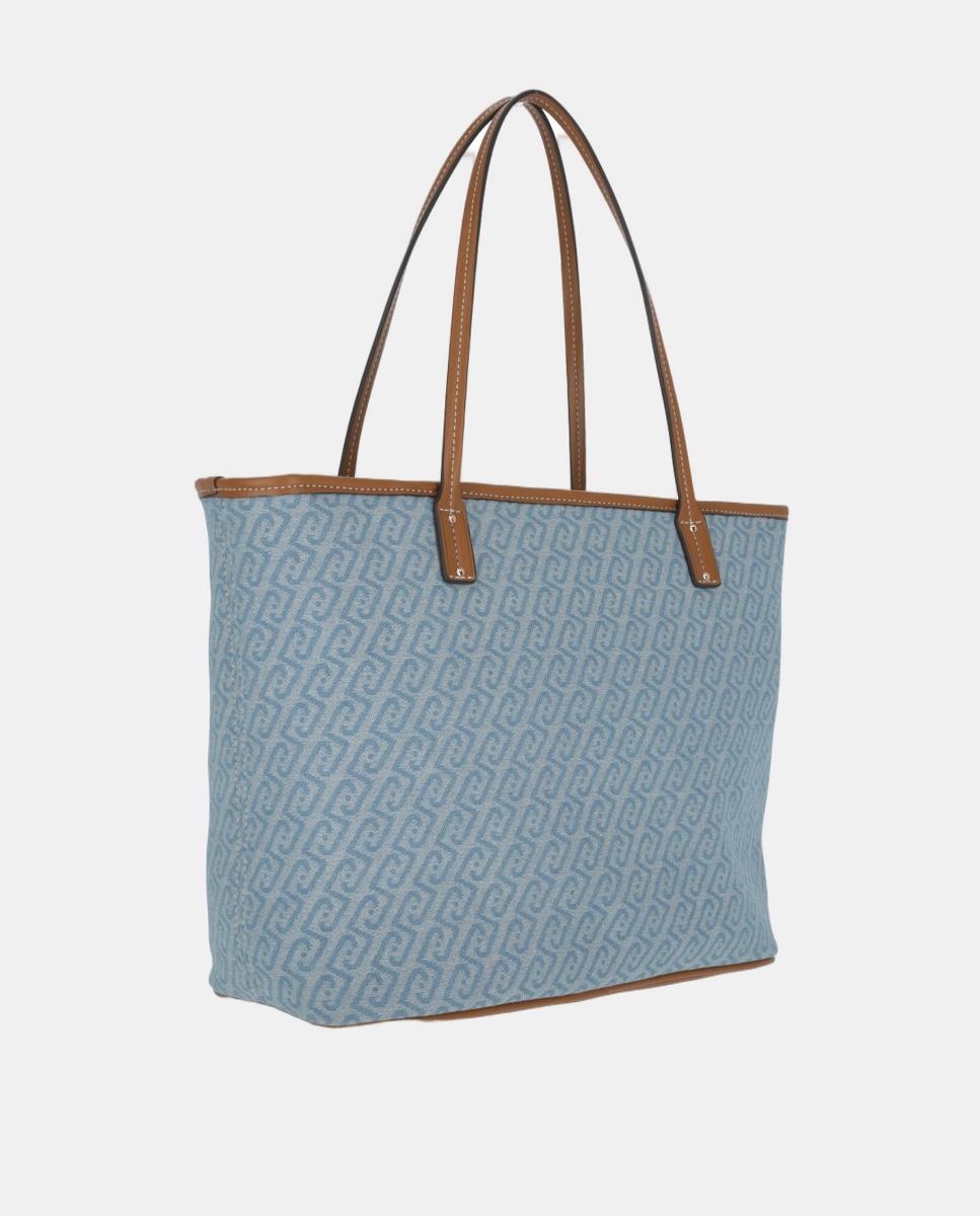 Mala Shopper de Ganga com Logótipo e Fecho de Correr Azul-claro-3