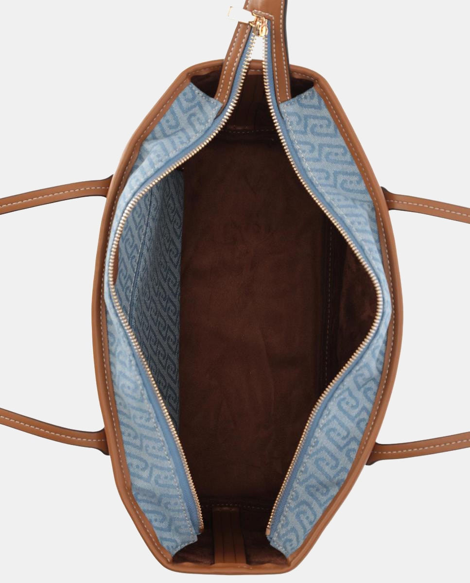 Mala Shopper de Ganga com Logótipo e Fecho de Correr Azul-claro-4