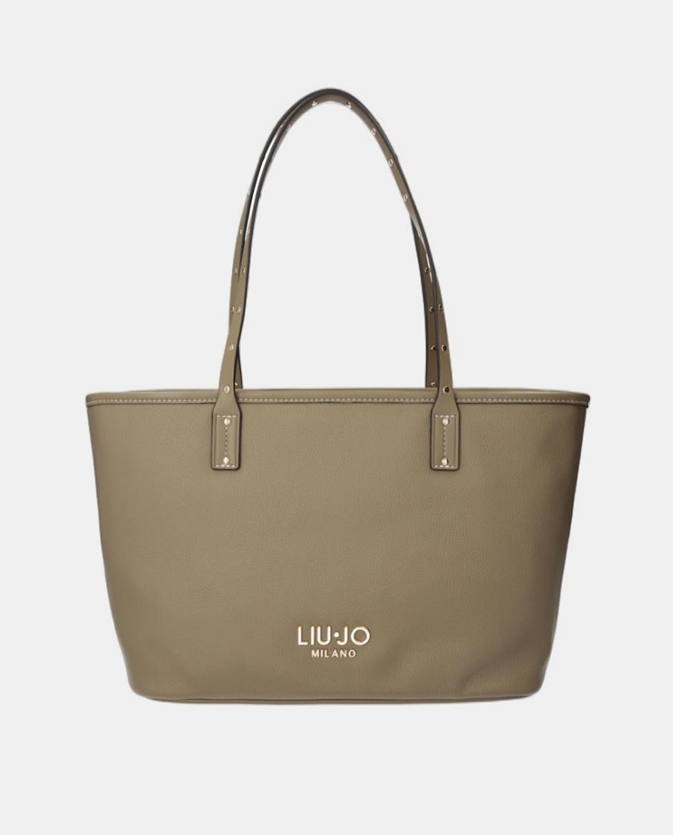 Mala Shopper Média com Efeito de Pele e Fecho de Correr Verde-militar-1