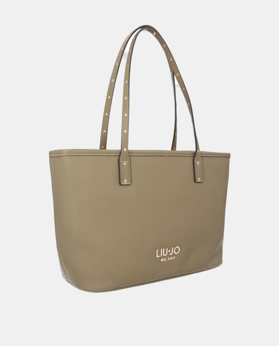 Mala Shopper Média com Efeito de Pele e Fecho de Correr Verde-militar-2