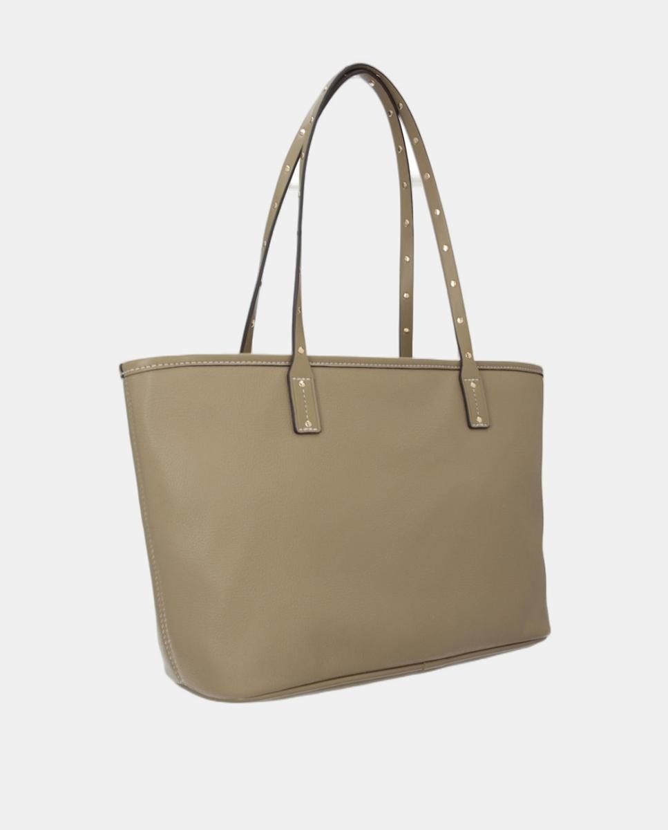 Mala Shopper Média com Efeito de Pele e Fecho de Correr Verde-militar-3