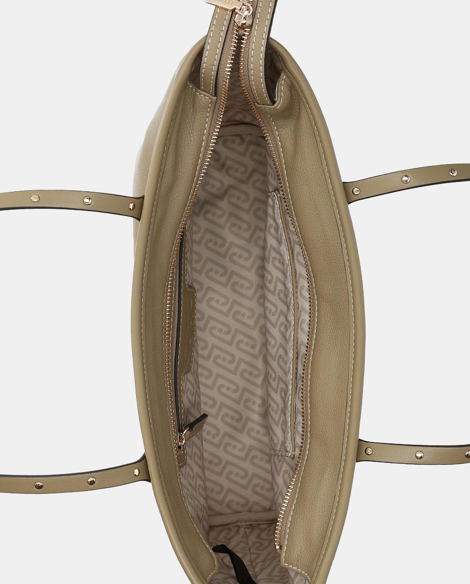 Mala Shopper Média com Efeito de Pele e Fecho de Correr Verde-militar-4