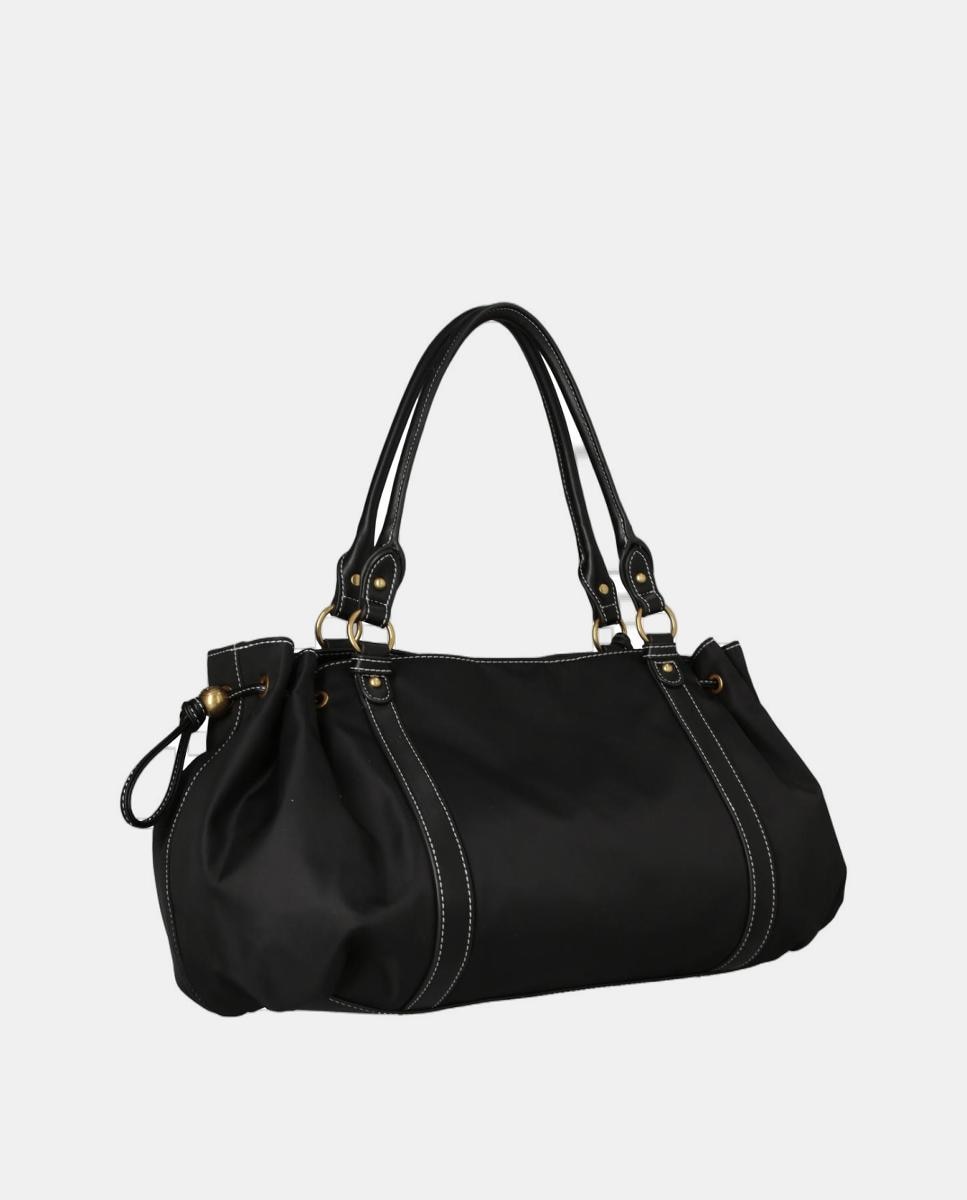 Mala Shopper com Efeito de Pele com Lavagem e Detalhes de Correias Preto-6