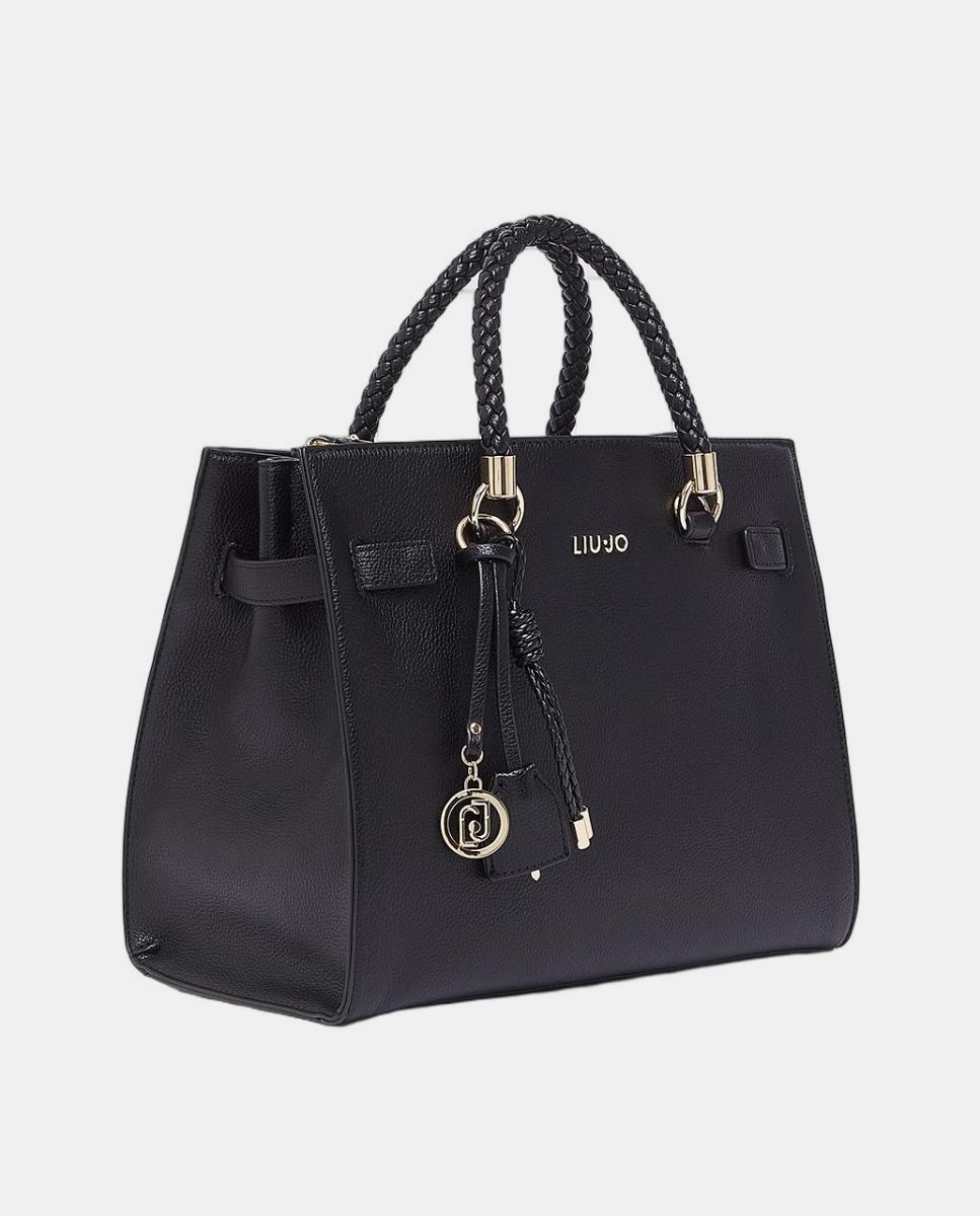 Mala de Mão com Efeito de Pele e Alça Ajustável Amovível Preto-3
