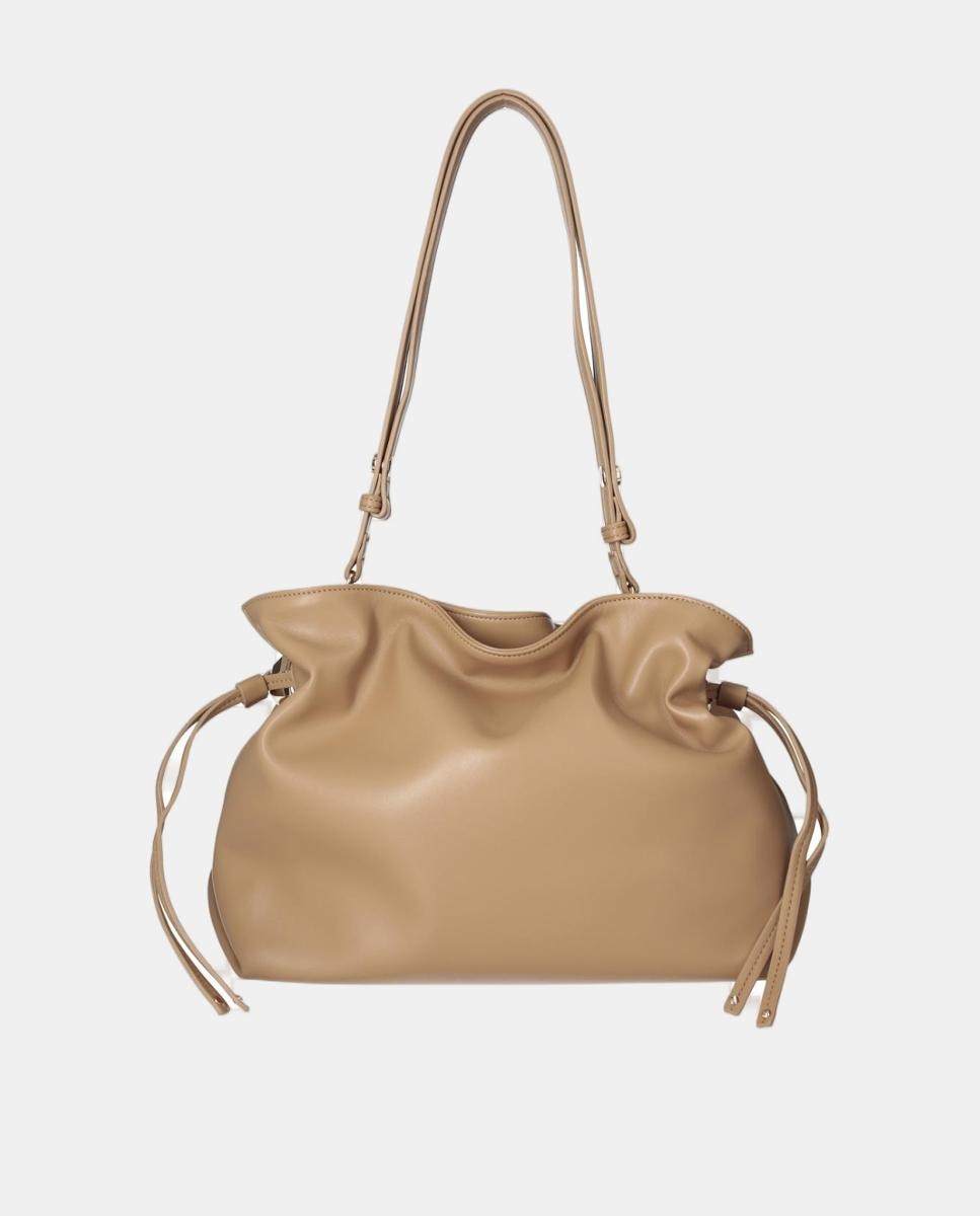Mala Bucket com Efeito de Napa e Alça Extensível Amovível Natural-1