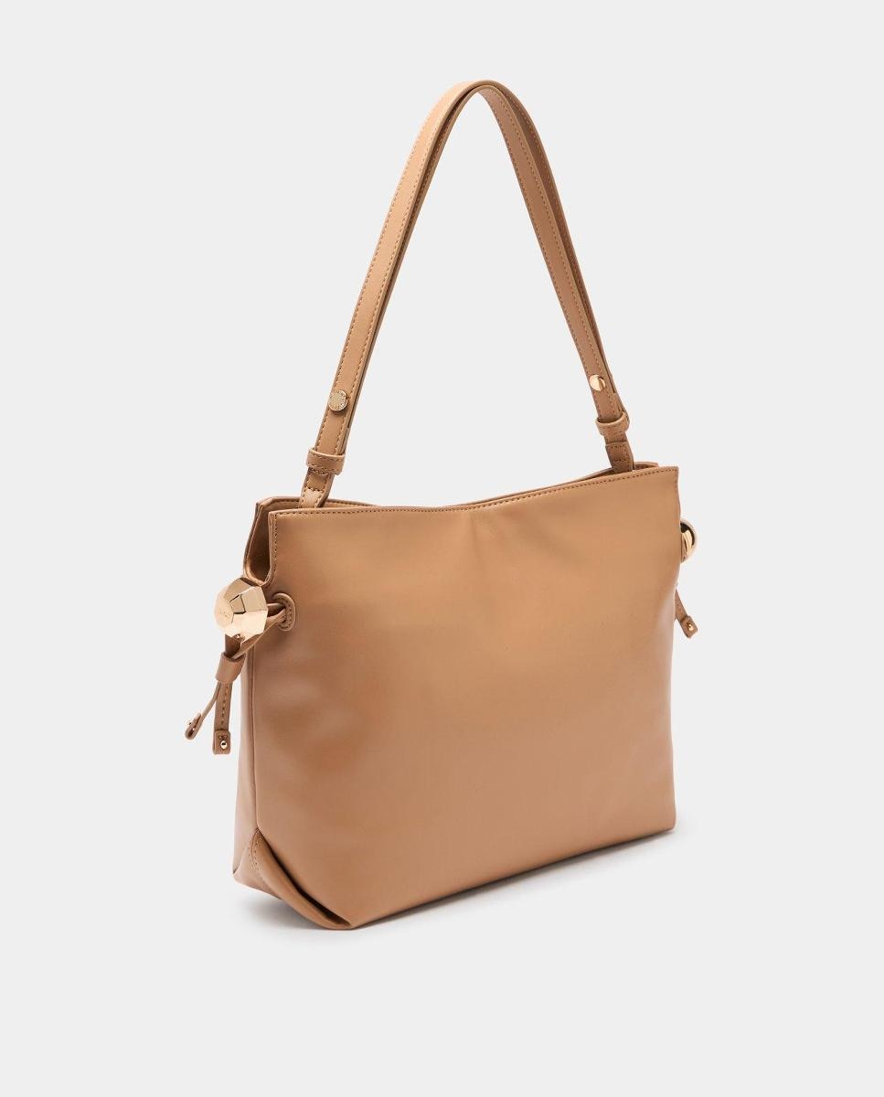 Mala Bucket com Efeito de Napa e Alça Extensível Amovível Natural-2