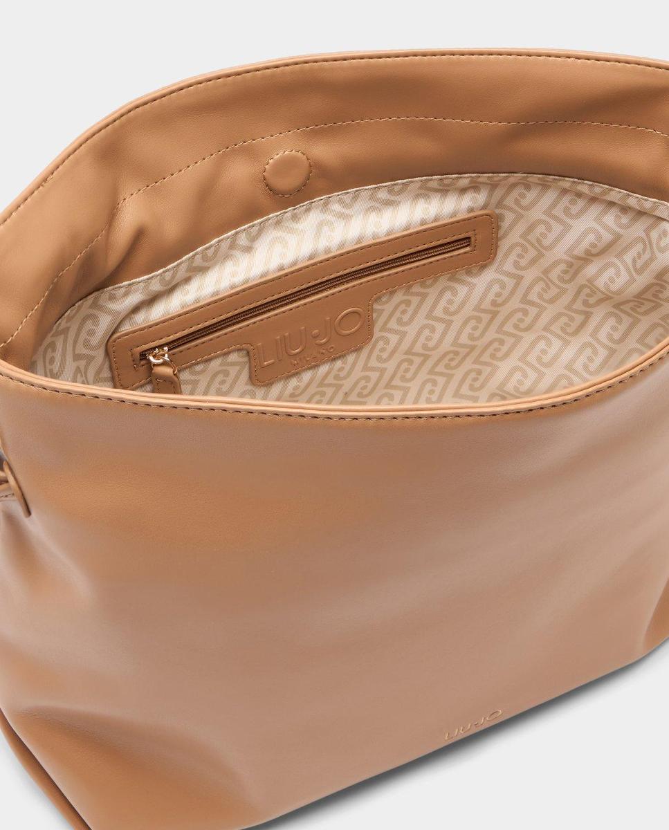 Mala Bucket com Efeito de Napa e Alça Extensível Amovível Natural-4