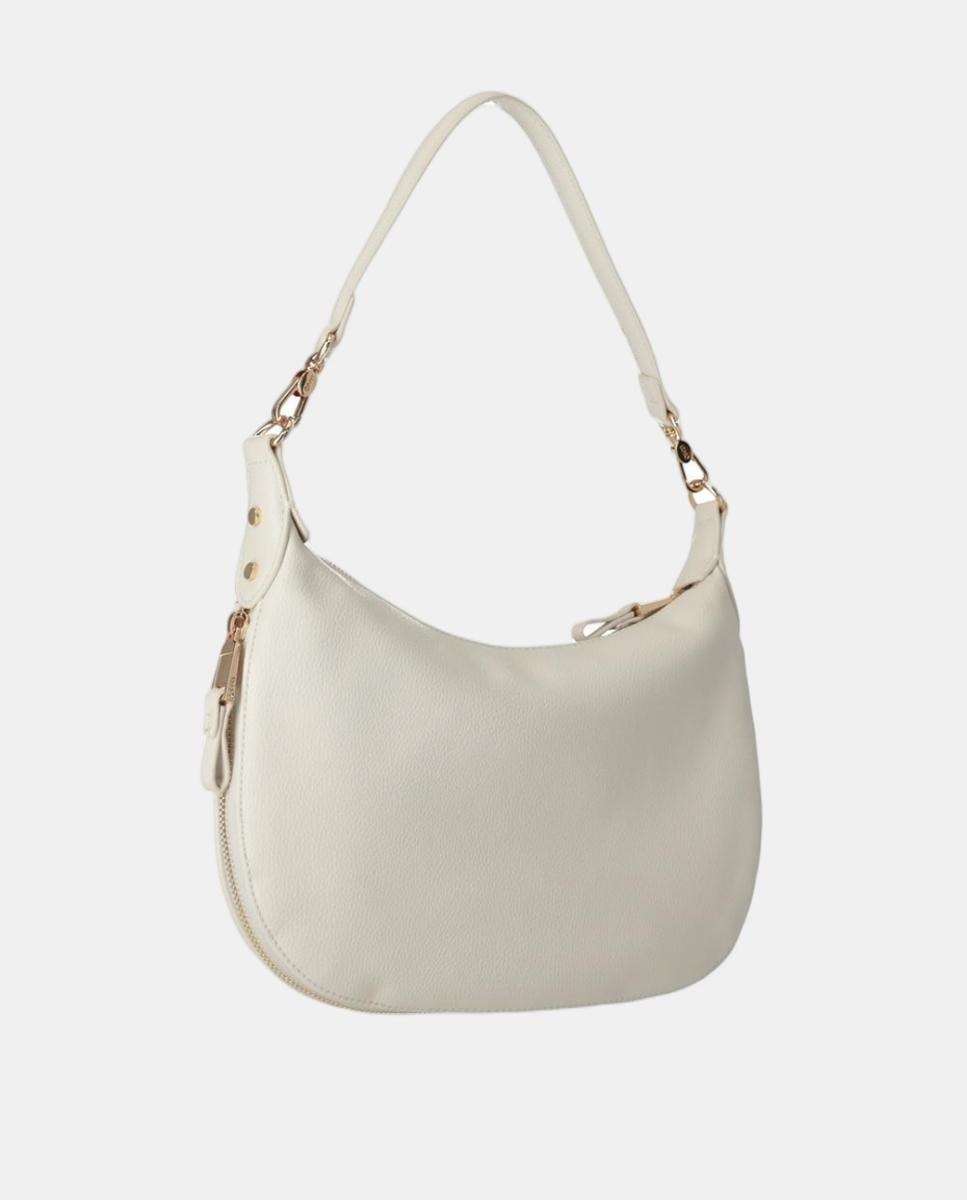 Mala Hobo com Detalhe de Logótipo Pontilhado e Alça Dupla Creme-3