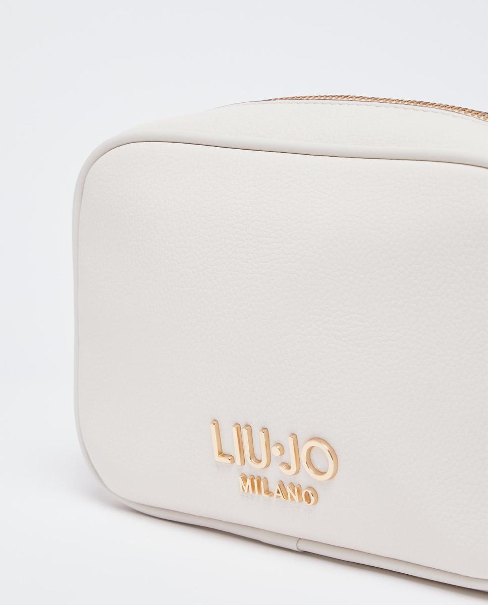 Mala a Tiracolo com Efeito de Pele, Alça Ajustável e Detalhe de Micro Tacha Creme-4