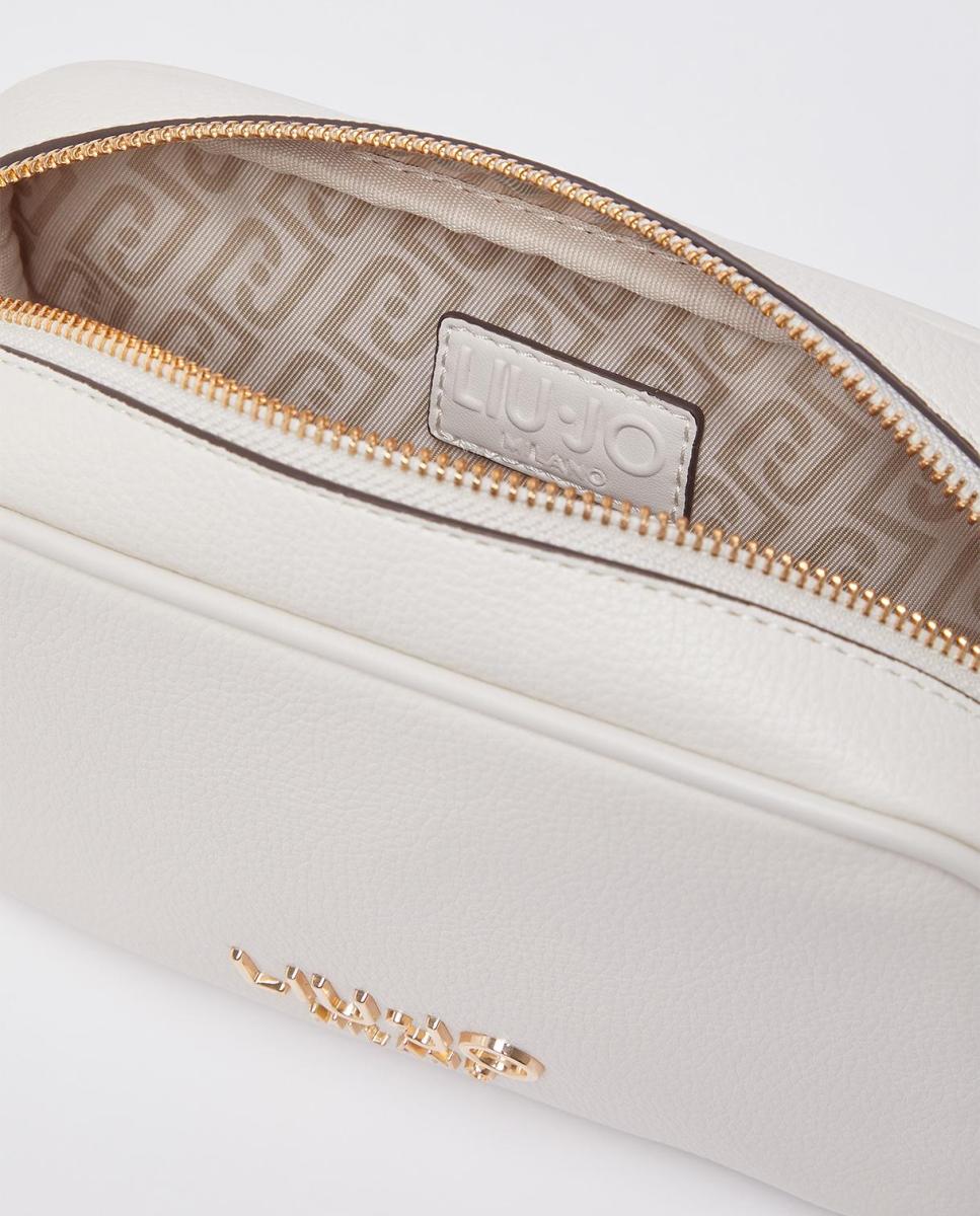 Mala a Tiracolo com Efeito de Pele, Alça Ajustável e Detalhe de Micro Tacha Creme-5