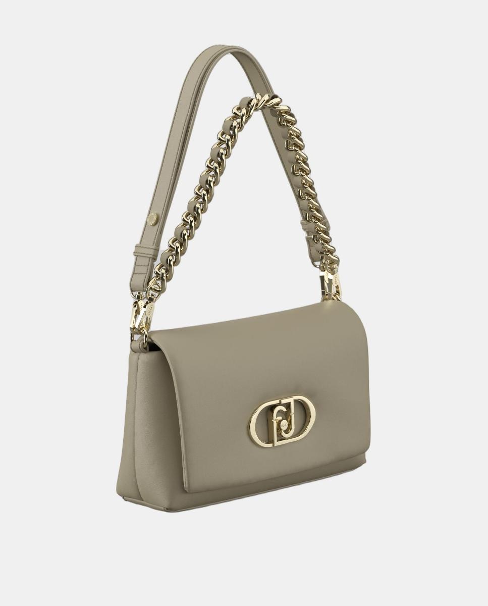 Mala a Tiracolo com Efeito de Napa, Aba e Detalhe de Corrente Combinada Verde-militar-4