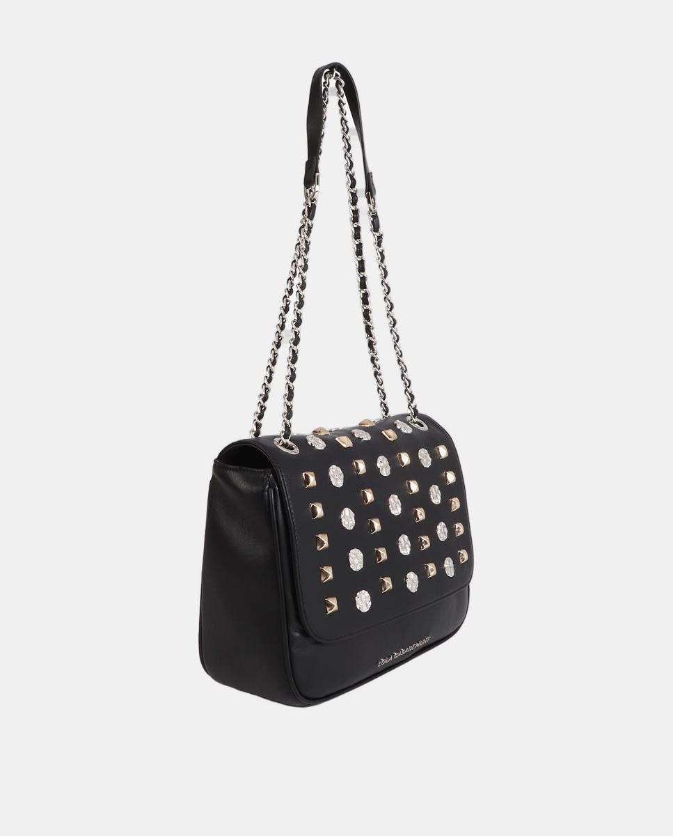 Mala a Tiracolo com Aba com Tachas Preto-3